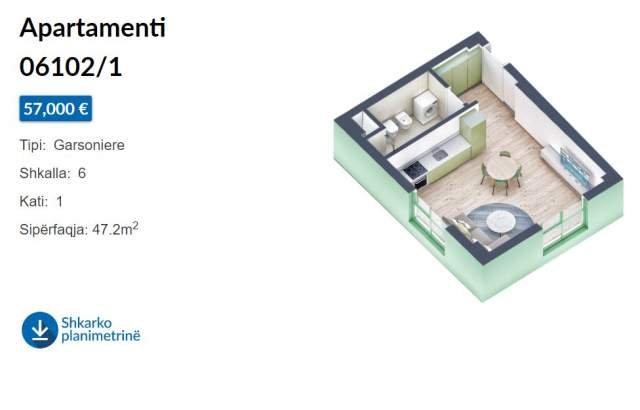 Tirane, shes apartament 1+1 Kati 1, 48 m² 57.000 Euro (Rruga Pasho Hysa)