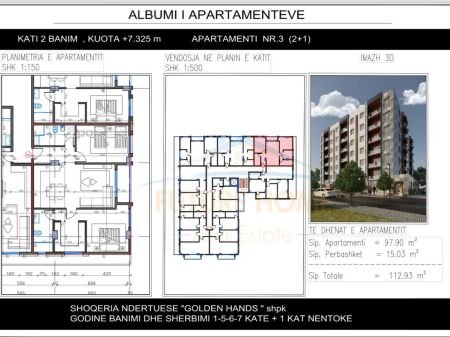 Tirane, shitet apartament 2+1 Kati 2, 113 m² 112.930 Euro (PASKUQAN)