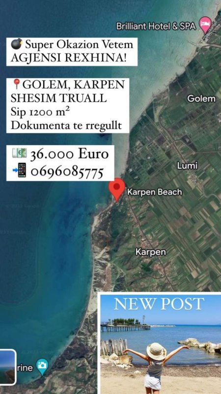 Durres, shes truall ne bregdet 1.200 m²  (Karpen,Golem)