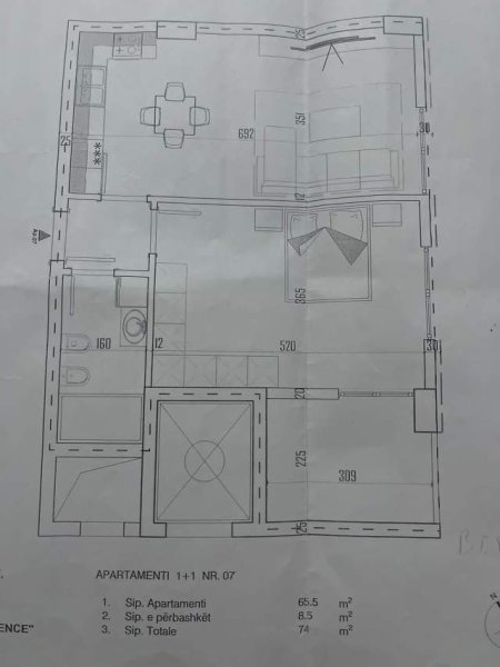 Tirane, shitet 1+1+BLK Kati 1, 74 m² 66.600 Euro