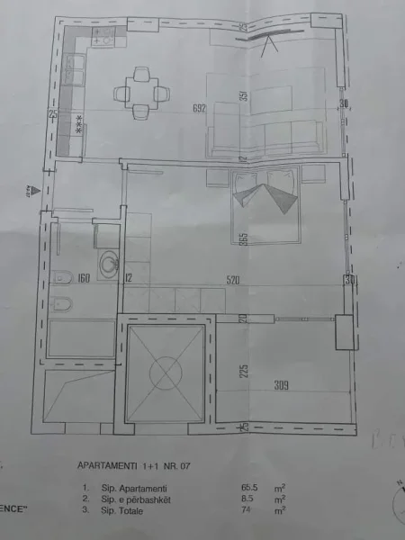 Tirane, shitet 1+1+BLK Kati 1, 74 m² 66.600 Euro