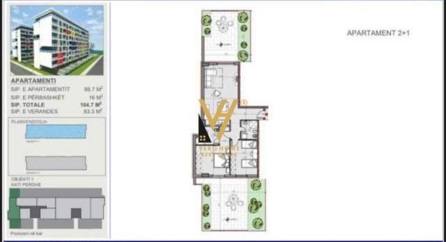 Tirane, shitet apartament 2+1+BLK Kati 0, 104 m² 111.500 Euro (KASHAR)