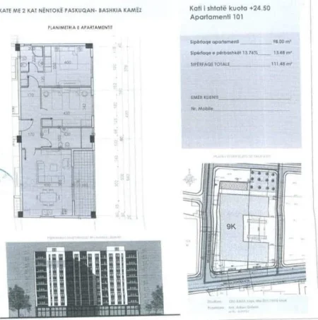 Tirane, shitet apartament 2+1+BLK Kati 8, 97 m² 106.700 Euro