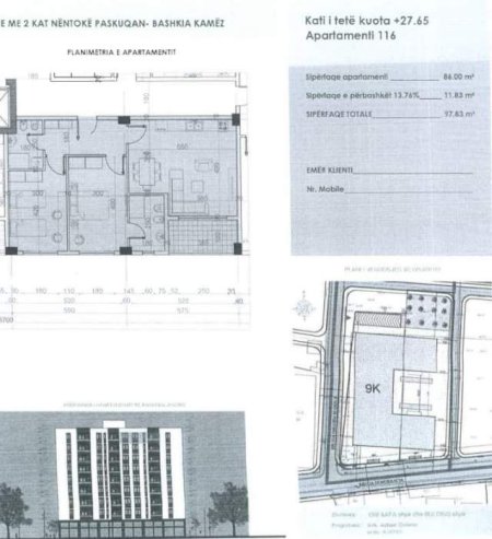 Tirane, shitet apartament 2+1+BLK Kati 8, 97 m² 106.700 Euro