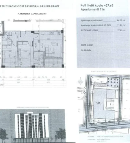 Tirane, shitet apartament 2+1+BLK Kati 8, 97 m² 106.700 Euro