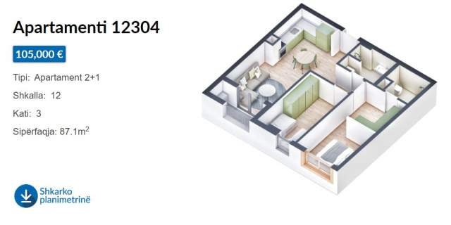 Tirane, shes apartament 2+1+BLK Kati 3, 87 m² 105.000 Euro (Rruga Pasho Hysa)