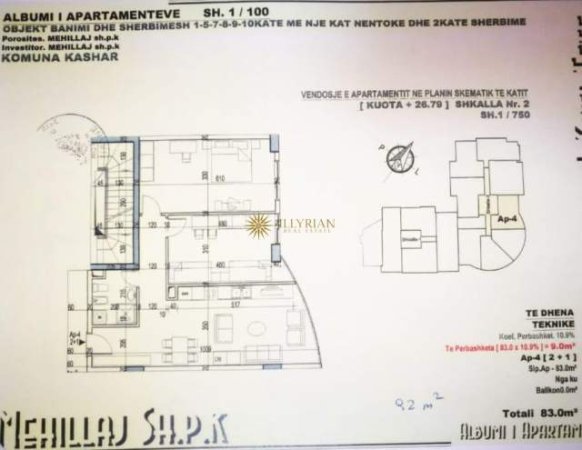 Tirane, shes apartament Kati 8, 92 m² 71.300 Euro (Spitali Hygea)