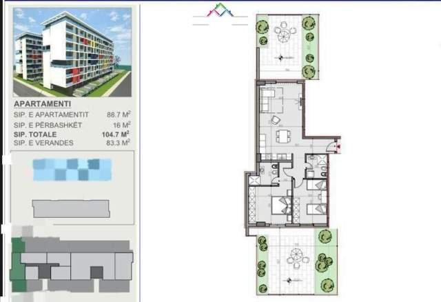 Tirane, shes apartament 2+1+BLK Kati 0, 105 m² 112.000 Euro (univers city)
