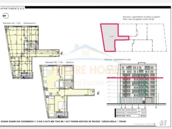 Tirane, shitet apartament 2+1 Kati 6, 108 m² 150.920 Euro (Jordan Misja)