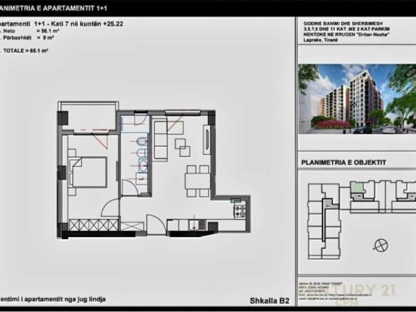 Tirane, shitet apartament 1+1 Kati 7, 65 m² 93.000 Euro (Laprake)