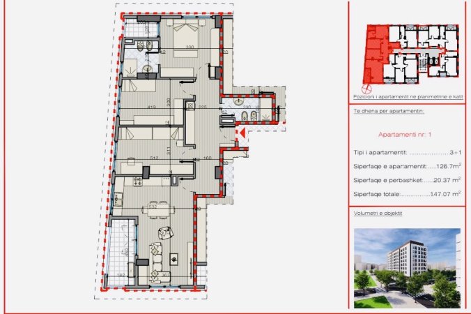 ⚜ APARTAMENT 3+1 NE SHITJE TE STACIONI    
       I TRENIT