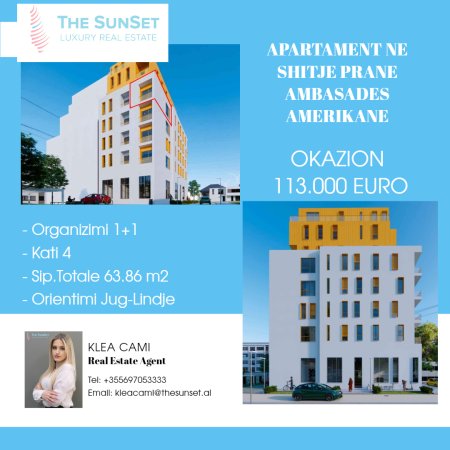 🌟OKAZION, Apartament ne shitje 1+1 Mbrapa Ambasades Amerikane🌟