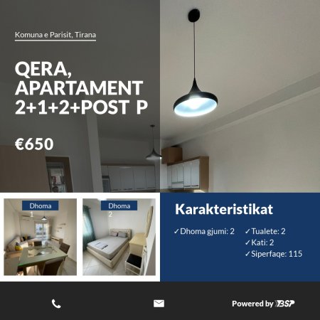 Qera, Apartament 2+1+2+Post Parkimi, Komuna e Parisit, Tiranë. 650 EURO