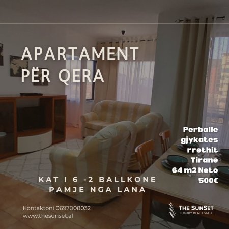 Apartament me Qera , perballë gjykatës te rrethit Tirane , super pamje nga lana 1+1