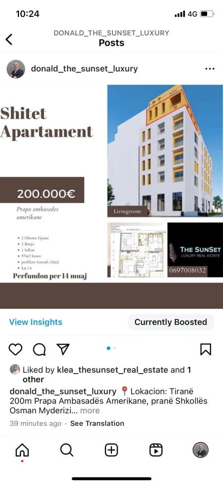 Apartament 2+1+2 97 m2 broto pallati perfundon per 14 muaj 200m pas ambasades amerikane