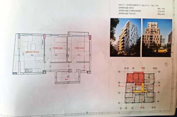 Shiten 2 apartamente 2+1 me siperfaqe totale 98.6 metra dhe 94.8 metra,kati i 7. 📍Shume prane sheshit Shtraus, Xhomlliku 1700 €/m2