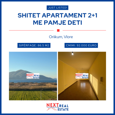 SHITET APARTAMENT 2+1 ME PAMJE DETI NE ORIKUM, VLORE