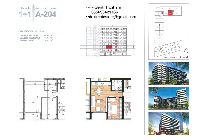 Shitet apartament  1+1,  70.60 m2, kati i 2. 📍Zona Don Bosko