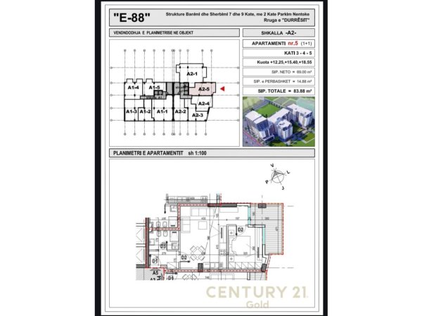 APARTAMENT 1+1 PER SHITJE NE KOMPLEKSIN E-88, LAPRAKE !