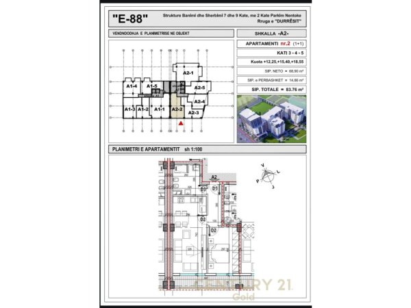 APARTAMENT 1+1 PER SHITJE NE KOMPLEKSIN E-88, LAPRAKE !