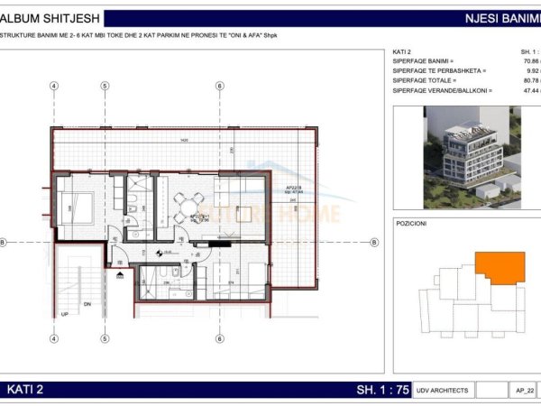 Shitet, Apartament 2+1,Rezidenca Kodra,Sarande.RV38453