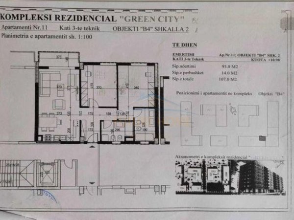 SHITET APARTAMENTI 2+1+2 GREEN CITY UNAZA E RE