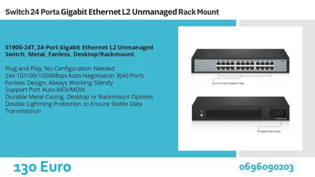 Switch 24 Porta Gigabit Ethernet L2 Unmanaged Rack Mount 130EUR