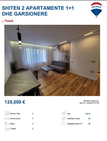 Shiten 2,  apartament 1+1 dhe garsoniere