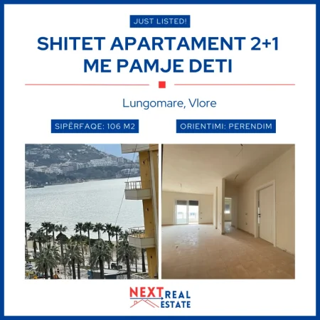 SHITET APARTAMENT 2+1 ME PAMJE DETI NE LUNGOMARE, VLORE