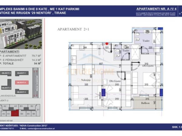 Shitet,Apartament 2+1+2, Tirana Entry, Pranë Casa Italia.