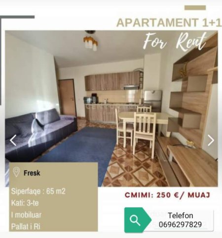 Tirane, jepet me qera apartament 1+1+BLK Kati 3, 65 m² 250 Euro