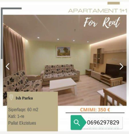 Tirane, jepet me qera apartament 1+1+BLK Kati 1, 60 m² 350 Euro