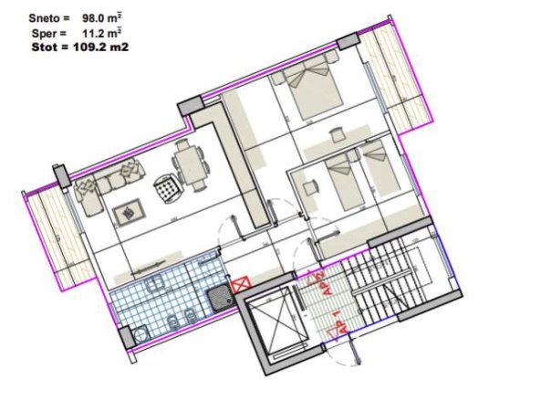 Tirane, shitet apartament 2+1+BLK Kati 4, 109 m² 73.100 Euro (Rruga Bavaria)