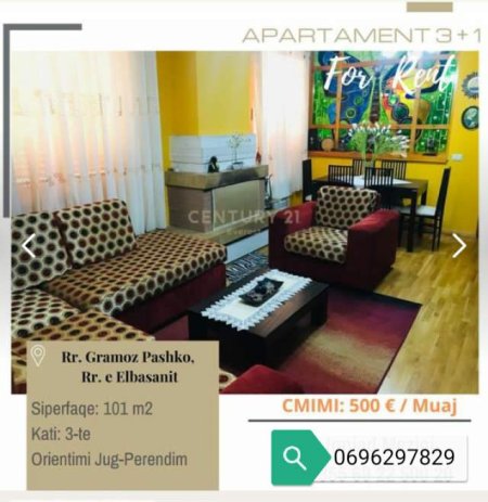 Tirane, jepet me qera apartament 3+1+BLK Kati 3, 101 m² 500 Euro