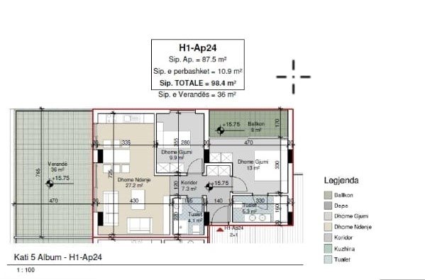 Apartament 1+1+verandë në shitje, Porto Lalzi