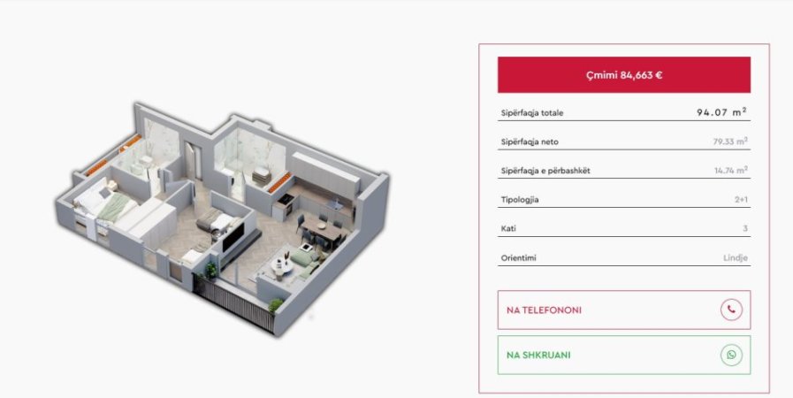 Shitet Apartament 2+1, Kompleksi Univers City!!!