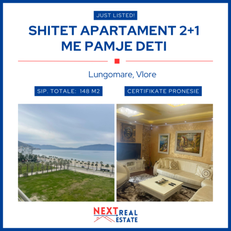 SHITET APARTAMENT 2+1 ME PAMJE DETI NE LUNGOMARE, VLORE