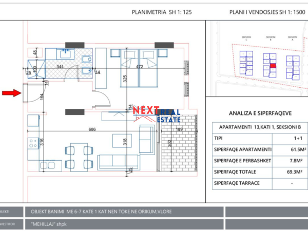 SHITET APARTAMENT 1+1 NE ORIKUM, VLORE