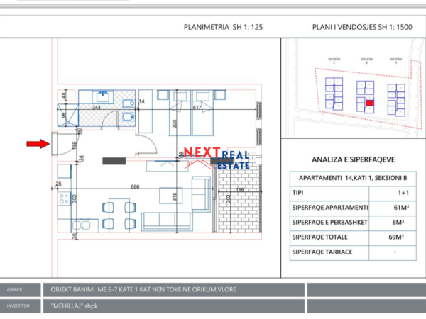 SHITET APARTAMENT 1+1 NE ORIKUM, VLORE