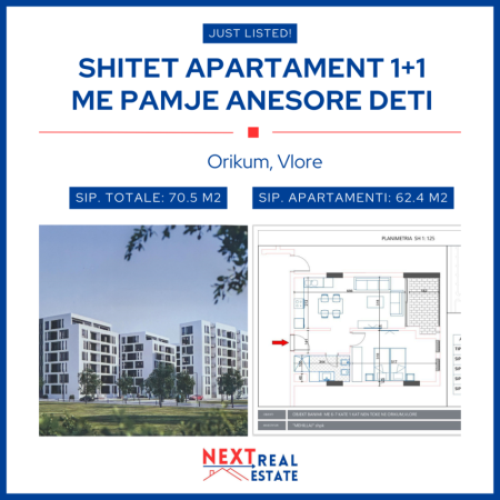 SHITET APARTAMENT 1+1 ME PAMJE ANESORE DETI NE ORIKUM, VLORE