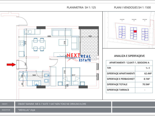 SHITET APARTAMENT 1+1 ME PAMJE ANESORE DETI NE ORIKUM, VLORE