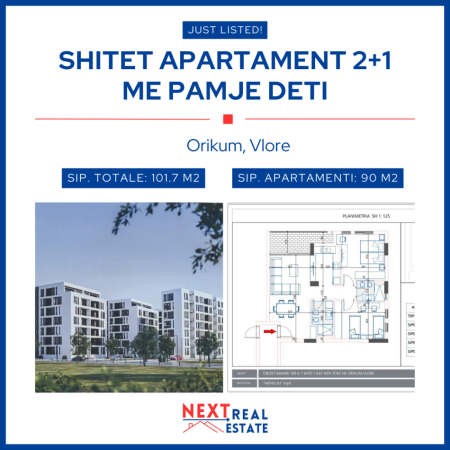 SHITET APARTAMENT 2+1 ME PAMJE DETI NE ORIKUM, VLORE