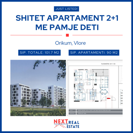 SHITET APARTAMENT 2+1 ME PAMJE DETI NE ORIKUM, VLORE