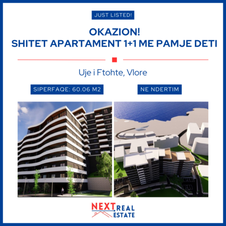 OKAZION! SHITET APARTAMENT 1+1 ME PAMJE DETI NE UJE TE FTOHTE, VLORE