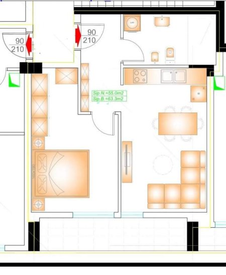 Tirane, shitet apartament 1+1+BLK Kati 5, 63 m² 99.000 Euro (Vila Gold)