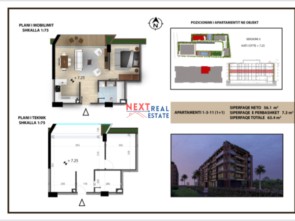 Vlore, shitet apartament 1+1+BLK Kati 2, 63 m², 139.480 EURO (Rradhime, Vlore)