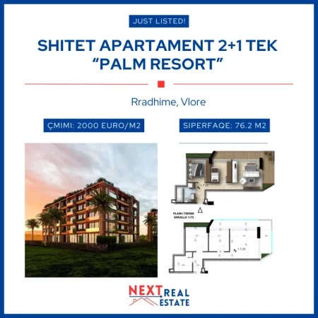 REZERVO PRONEN VETEM ME 500€! Orikum, shitet apartament 2+1+BLK Kati 2, 76 m², 152400 Euro (Rradhime, Vlore)