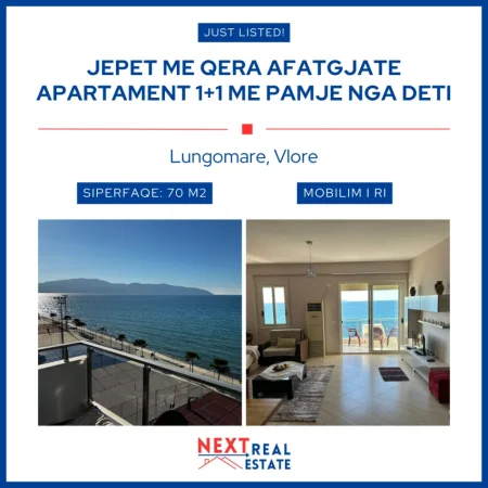 JEPET ME QERA AFATGJATE APARTAMENT 1+1 ME PAMJE NGA DETI NE LUNGOMARE, VLORE