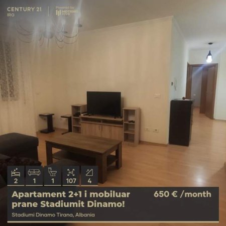 Tirane, jepet me qera apartament 2+1 Kati 4, 650 Euro (stadiumi dinamo)