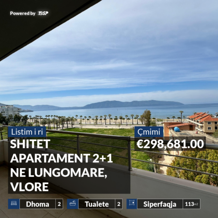 SHITET APARTAMENT 2+1 NE LUNGOMARE, VLORE